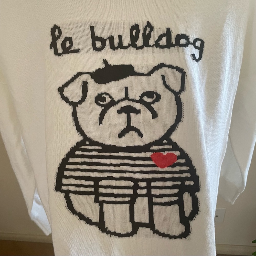 Le Bulldog French Connection white long sleeve knit sweater 100% cotton - Picture 2 of 4